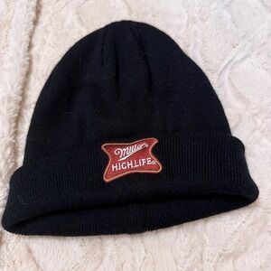 Miller High Life Black Knit Beanie Hat Mens‎ One Size